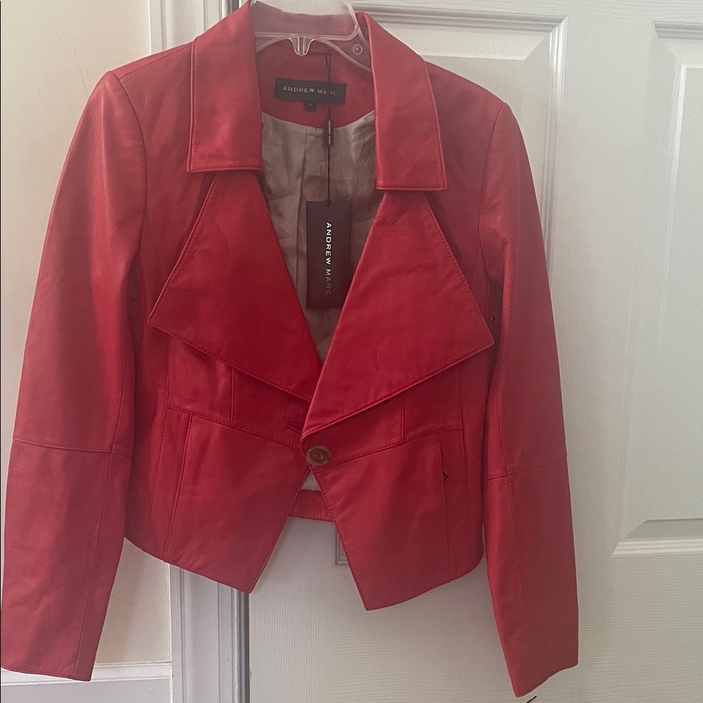 Andrew Marc Women's Vibrant Red Leather Jacket